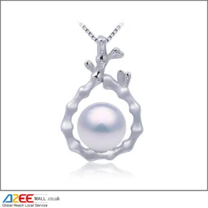 Antique Classic Tree Branch Sterling Silver Pearl Pendant With Chain