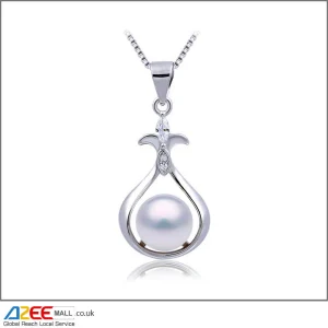 Charming Pretty Promise Lily of The Valley Sterling Silver Pearl Pendant with Chain
