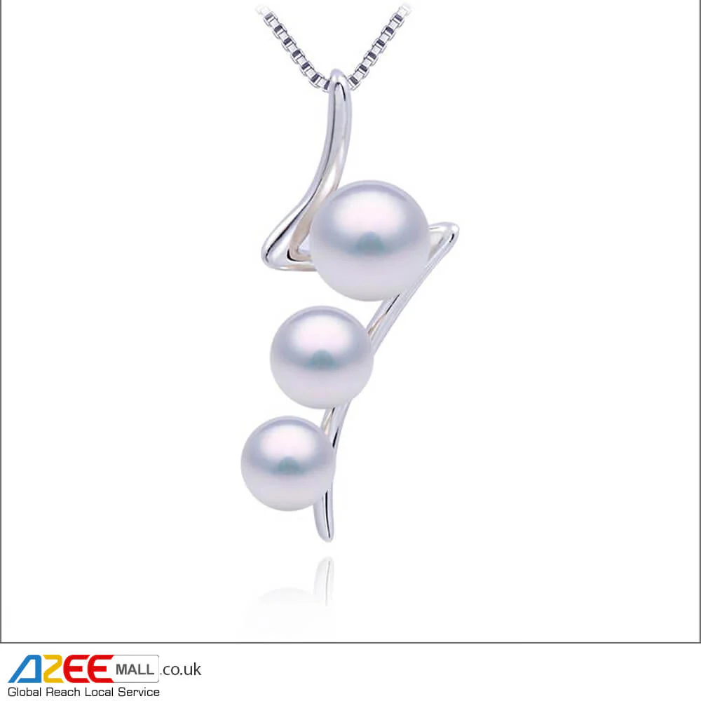 Flash with Three Pearls Sterling Silver Pearl Pendant with Chain