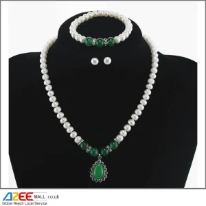 Natural Freshwater Pearl, Green Stone Jewellery Set