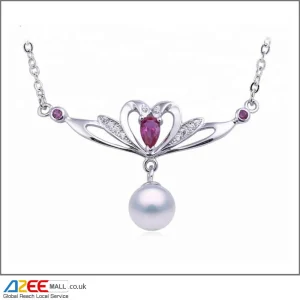 Heart Flower Jewellery Cultured Silver Freshwater Pearl Pendant with Chain