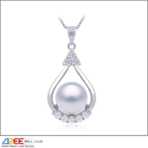 Modern Big Clover Drop Shape Silver Pearl Pendant with Chain