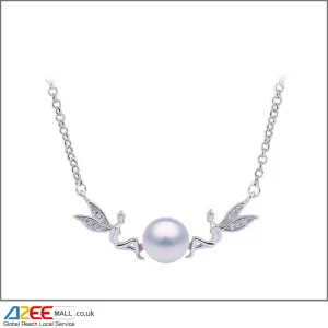 925 Sterling Silver Elf Girl Jewellery Pearl Necklace with Chain