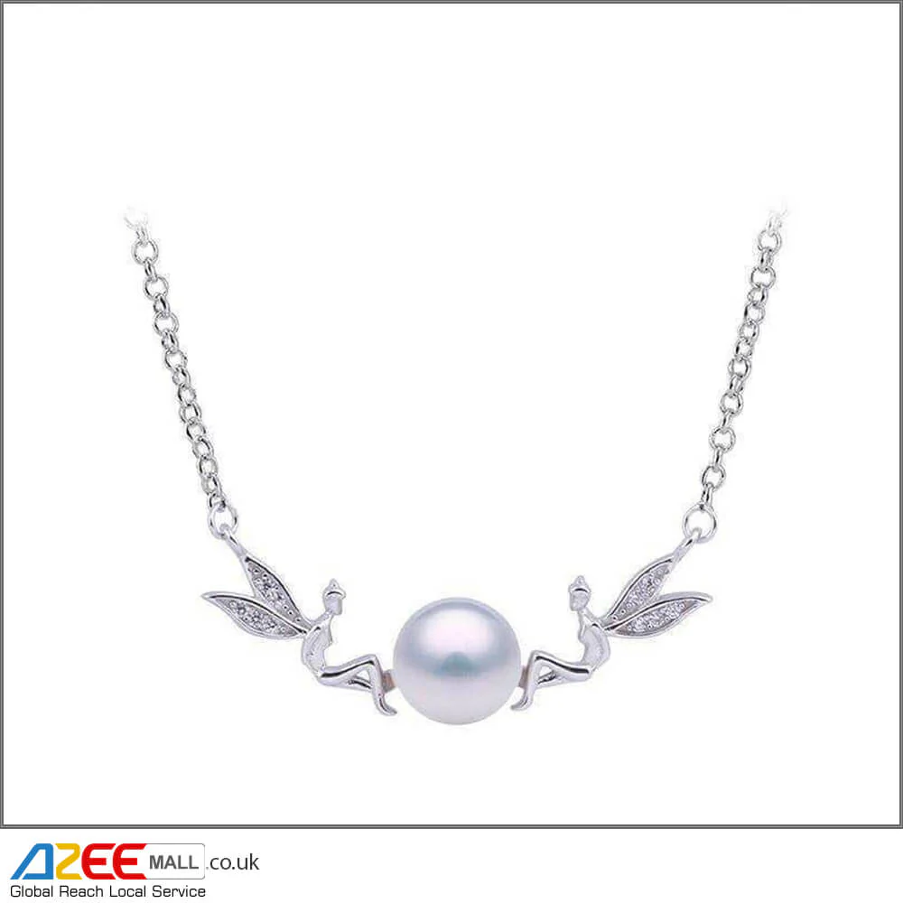 925 Sterling Silver Elf Girl Jewellery Pearl Necklace with Chain